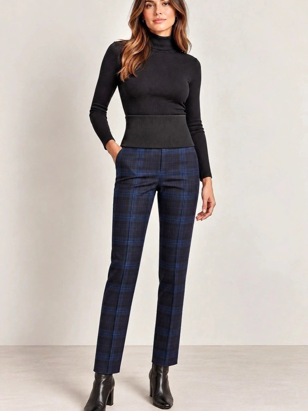 Tibi Plaid black and blue slim pants Size 00